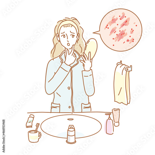 お肌のトラブルに悩む女性　かぶれ　湿疹　敏感肌