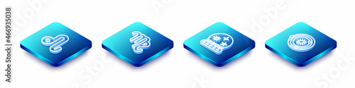 Set Isometric line Leo zodiac, Virgo, Magic ball and Solar system icon. Vector