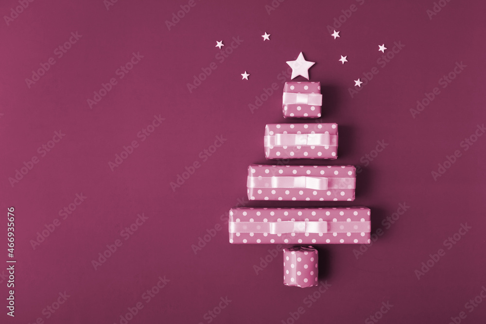 Blank greeting card with abstract Christmas tree made of gift boxes for Merry Christmas and New Year Blank greeting card with abstract Christmas tree made of gift boxes for Merry Christmas and New Year