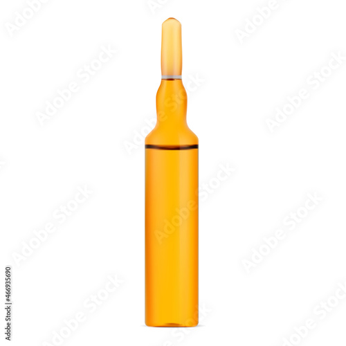 Medicine ampoule. Brown glass cosmetic serum ampule. Antibiotic medical drug phial. Vaccine dose ampoule illustration on white background. Liquid vitamin product injection bottle