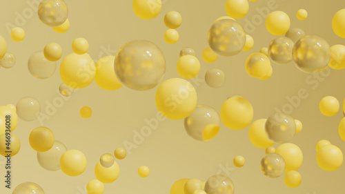 Yellow balls, glass, abstract, minimalistic composition. 3d render, visualization, illustration