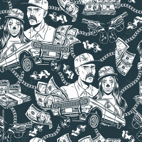 Vintage monochrome money seamless pattern