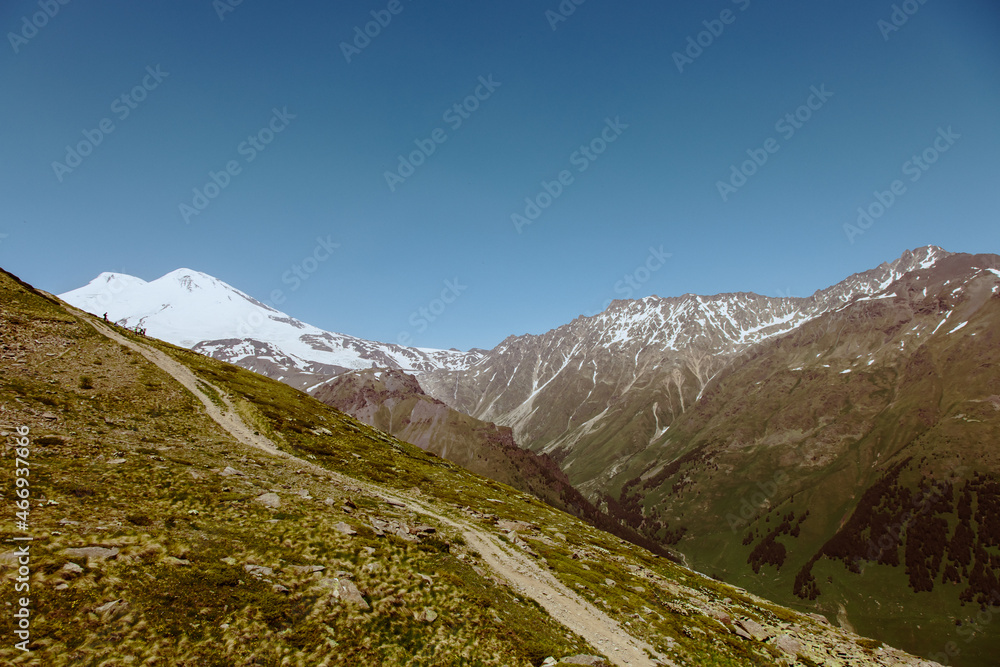 Picturesque view on Elbrus peak in summer.