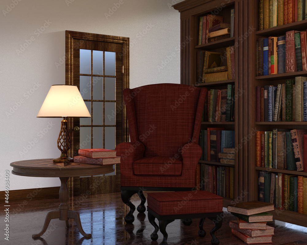 テレビ会議背景用 Zoom会議背景用 Cg 部屋 ラウンジ 本棚 書斎 Video Conferencing For Using In Video Conference And As A Zoom Background Stock イラスト Adobe Stock