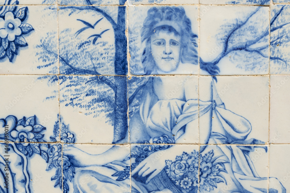 Naklejka premium Azulejos panels in the gardens of a palace in Estoi, Algarve, Portugal