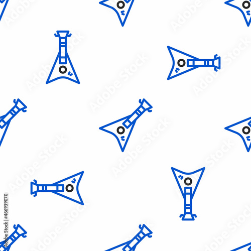 Line Electric bass guitar icon isolated seamless pattern on white background. Colorful outline concept. Vector