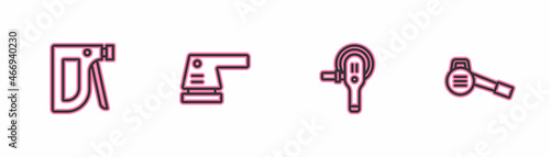 Set line Construction stapler, Angle grinder, Electric sander and Leaf garden blower icon. Vector