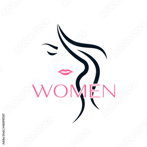 Minimalist logo design silhouette line illustration of a woman's design. Can be used for beauty products