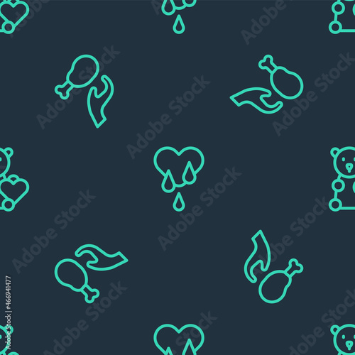 Set line Blood donation, Donation food and Donate child toys on seamless pattern. Vector