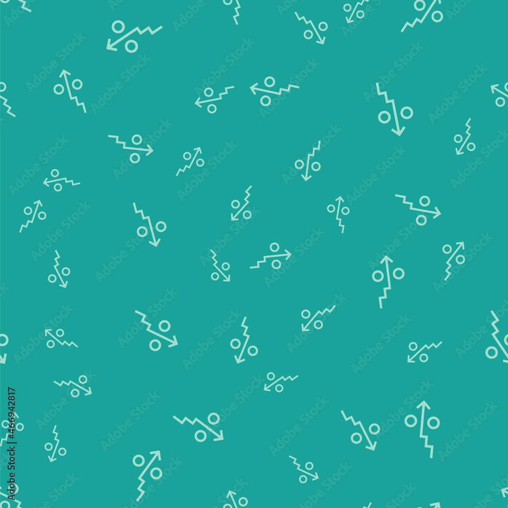 Green Percent up arrow icon isolated seamless pattern on green background. Increasing percentage sign. Vector Green Percent up arrow icon isolated seamless pattern on green background. Increasing percentage sign. Vector