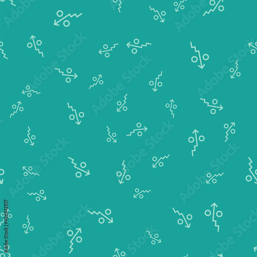 Green Percent up arrow icon isolated seamless pattern on green background. Increasing percentage sign. Vector