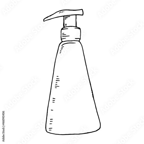 Liquid soap bottle. Vector illustration dishwashing liquid. Pump bottle. Soap dispenser mockup, cosmetic lotion bottle blank. Plastic body gel container or cream shampoo packaging product.