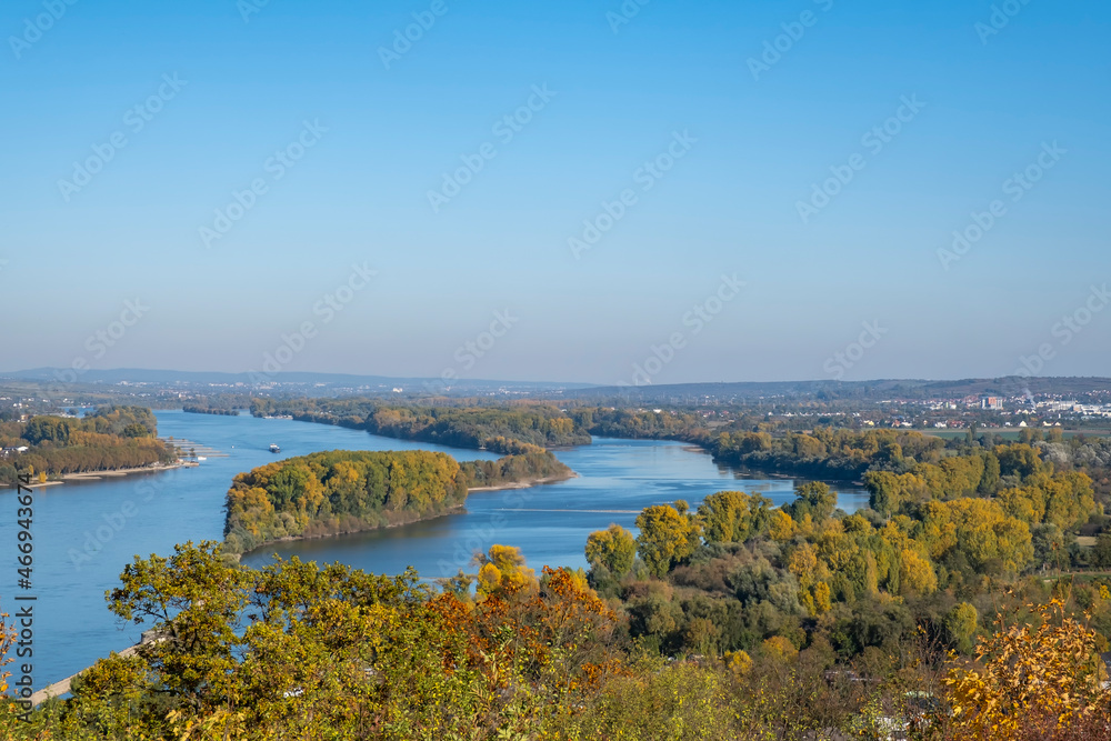 View from Rochusberg near Bingen / Germany to the Rhine in autumn 