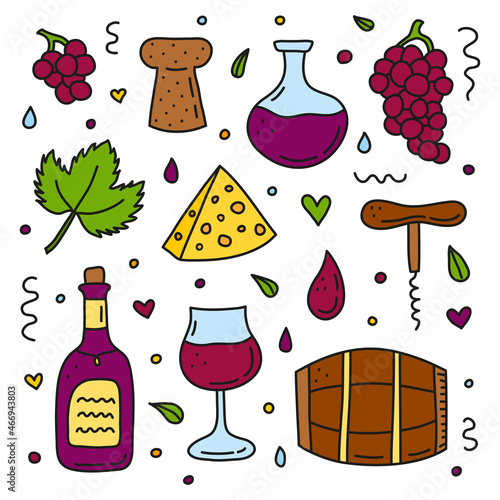 Set of doodle wine icons.