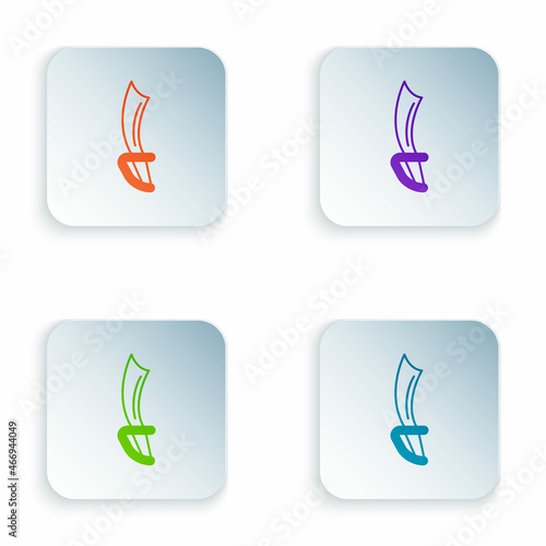 Color Pirate sword icon isolated on white background. Sabre sign. Set colorful icons in square buttons. Vector