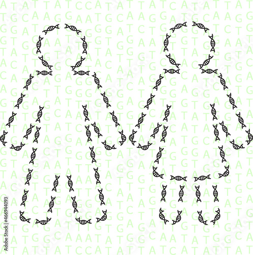 Human shaped out of chromosomes and nucleotides representing their genetic code