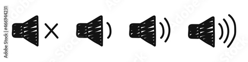 Sound volume icon. Volume level. Icon drawn by hand. Music, sound or audio concept. Vector illustration