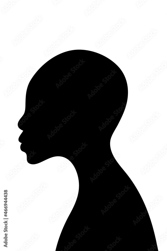 African woman profile, black silhouette on white, female portrait
