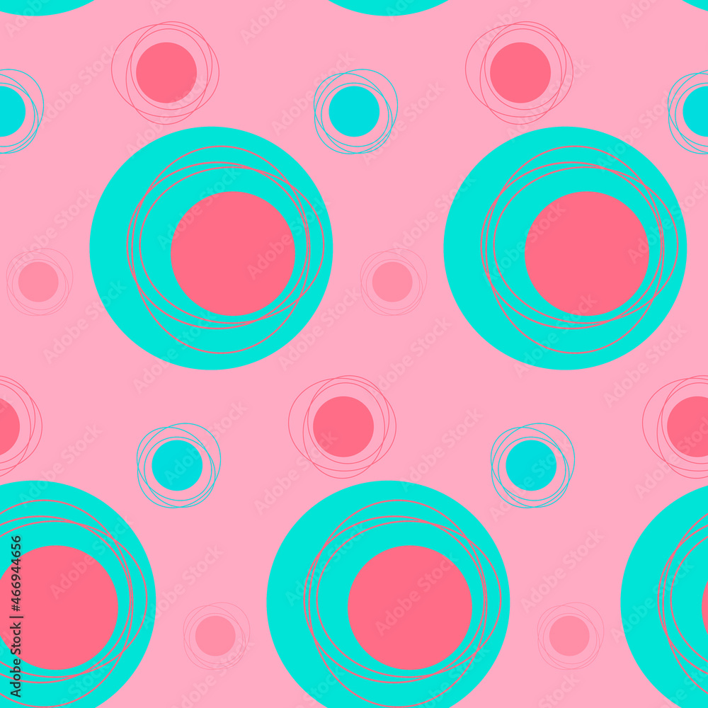 Fototapeta premium Seamless pattern, geometric abstract circle pink blue cute color, vector for textile, wallpaper