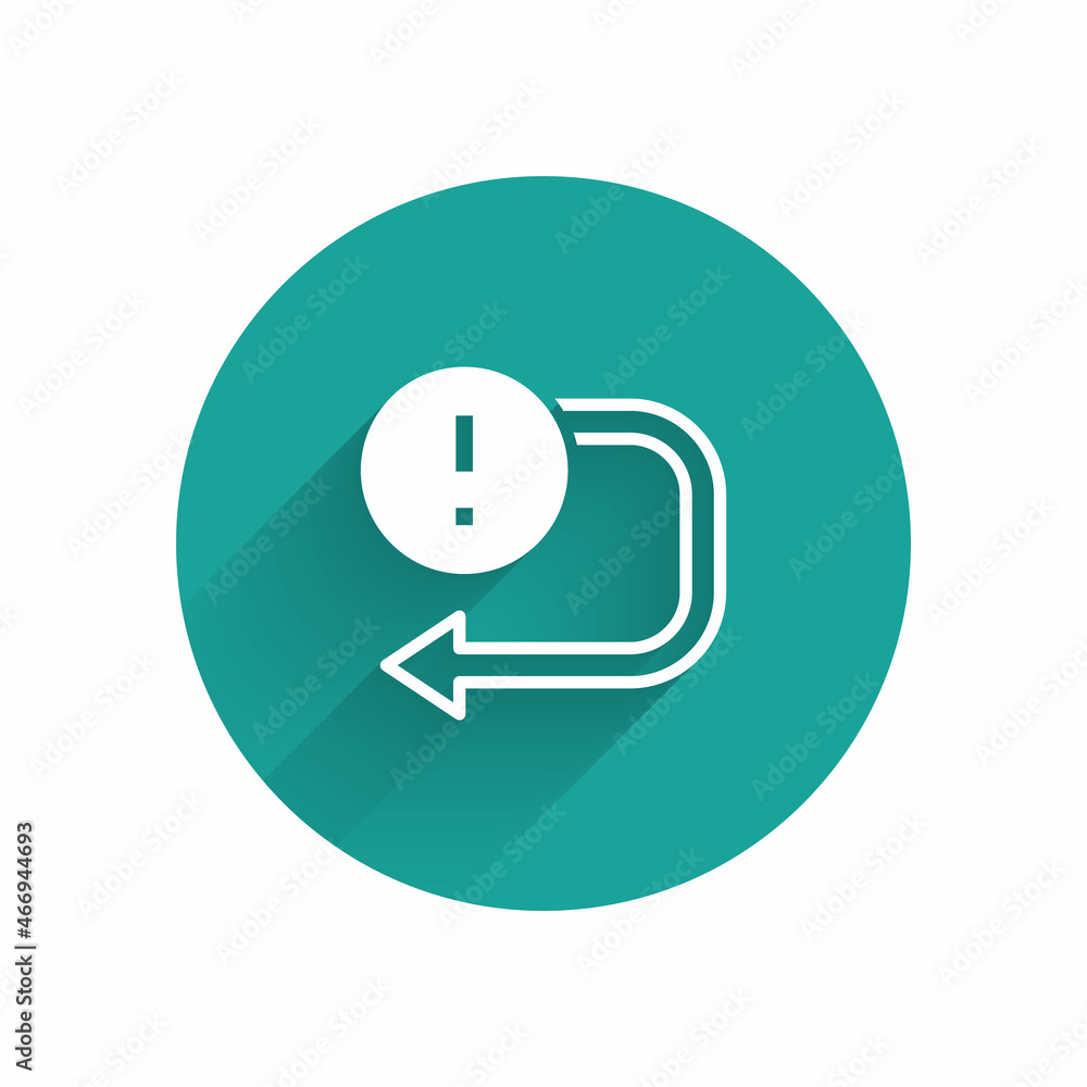White Arrow icon isolated with long shadow background. Direction Arrowhead symbol. Navigation pointer sign. Green circle button. Vector White Arrow icon isolated with long shadow background. Direction Arrowhead symbol. Navigation pointer sign. Green circle button. Vector