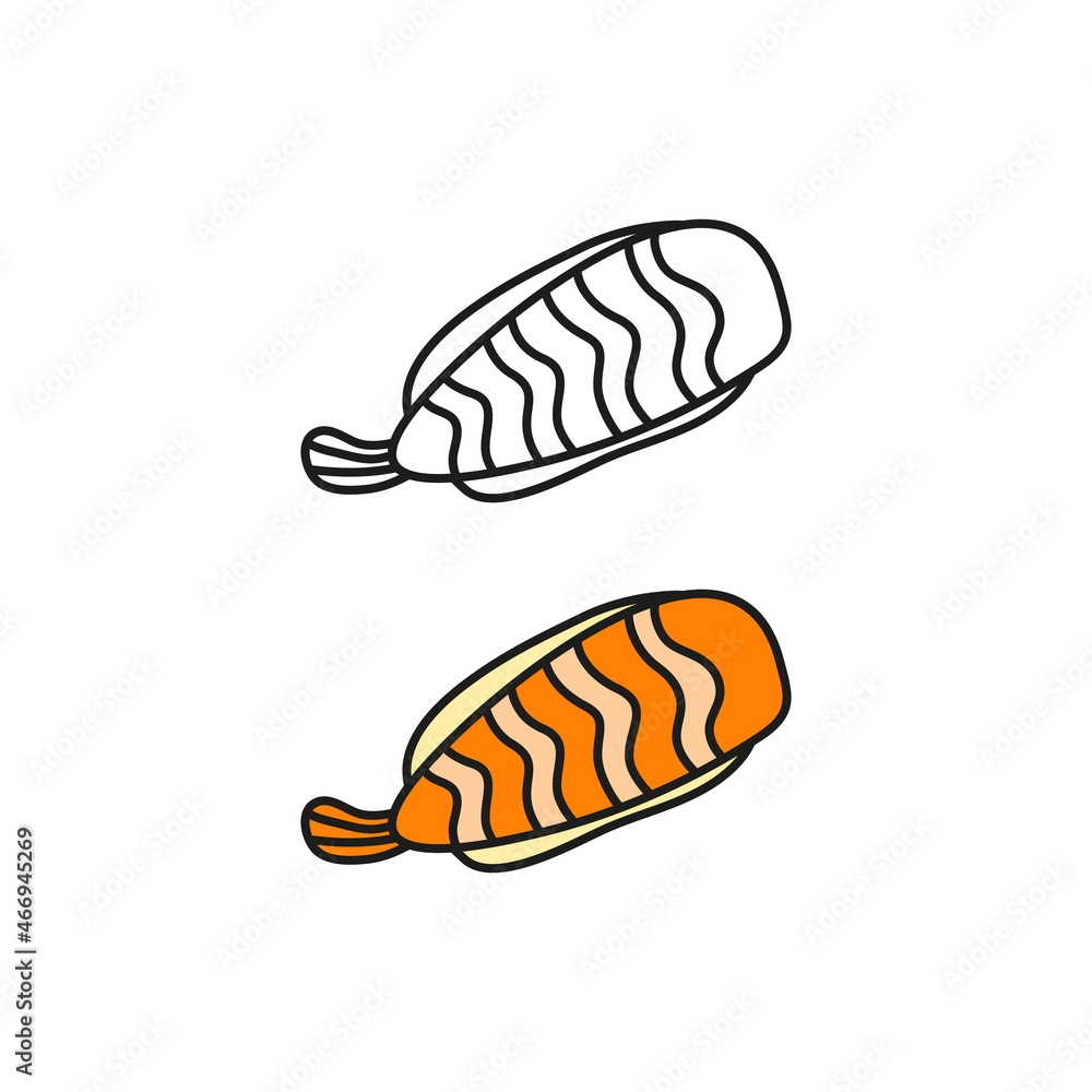 Doodle colored and outline ebi sushi. Doodle colored and outline ebi sushi.