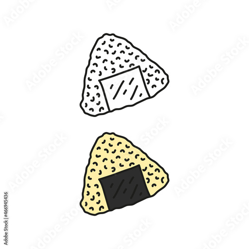 Doodle outline and colored onigiri.