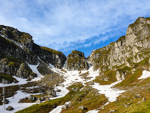 landscape with snow, Malaiesti Valley, Bucegi Mountains, Romania 