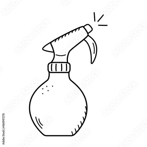 Pulverizator for spraying water cartoon doodle style. Vector web spray icon for household, hairdressing and gardening use. The illustration is isolated on white.