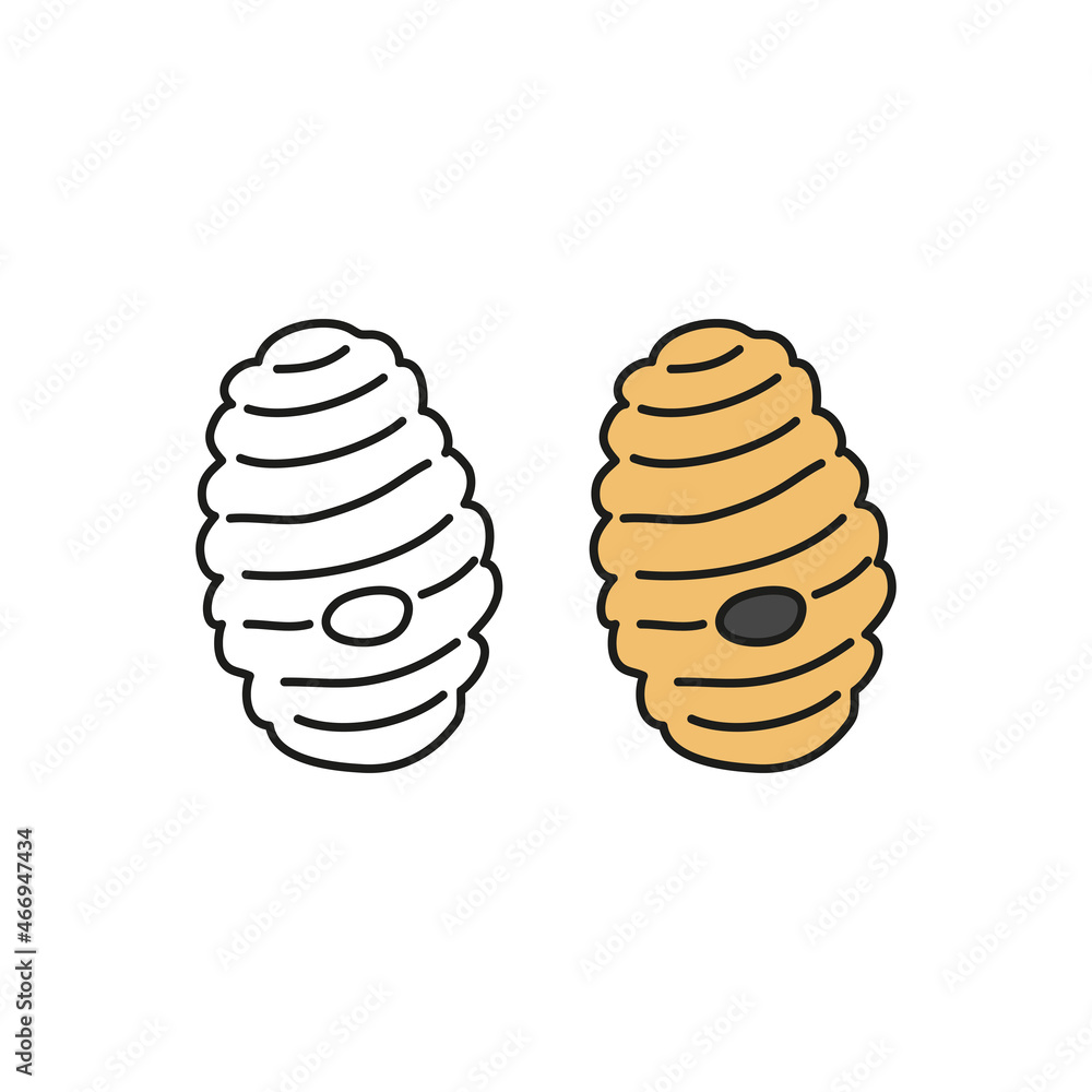 Doodle outline and colored beehive. Doodle outline and colored beehive.