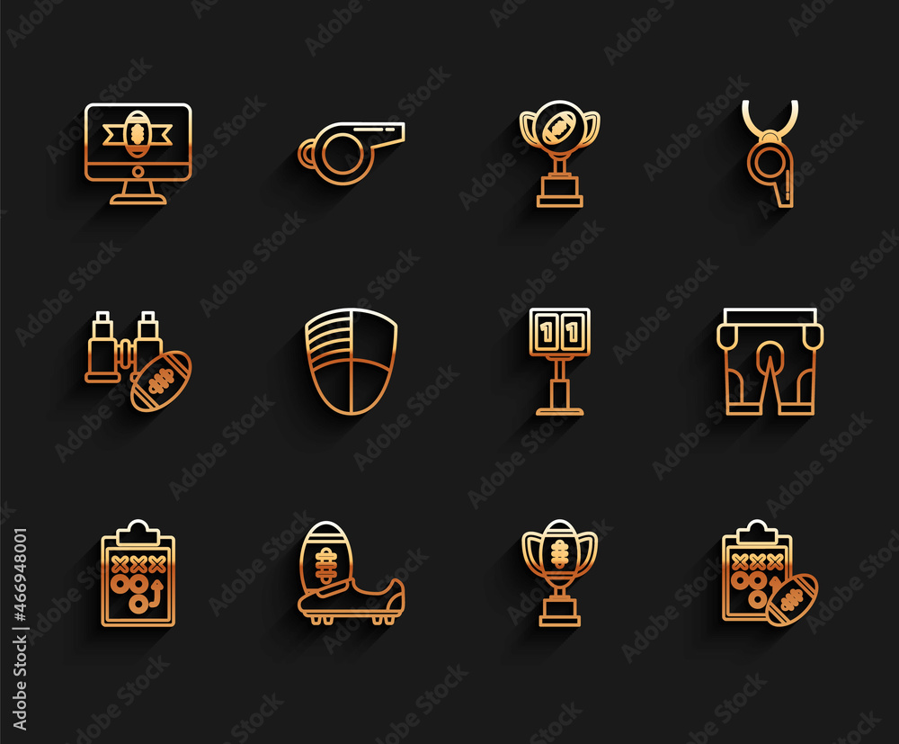 Set line Planning strategy concept, American tv program, Award cup and, Football club logo template, shorts and Sport mechanical scoreboard result display icon. Vector Set line Planning strategy concept, American tv program, Award cup and, Football club logo template, shorts and Sport mechanical scoreboard result display icon. Vector