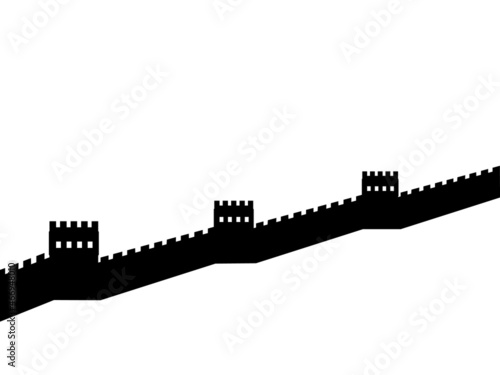 Silhouette of the Great wall of China. Ancient historical architecture