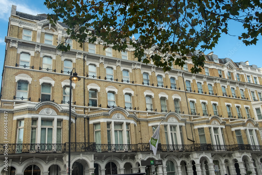 London- View of upmarket Kensington townhouse mansion buildings