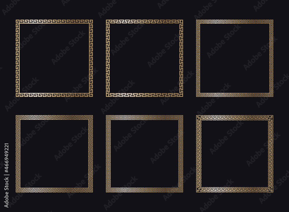 Greek gold frames on a black background, vector