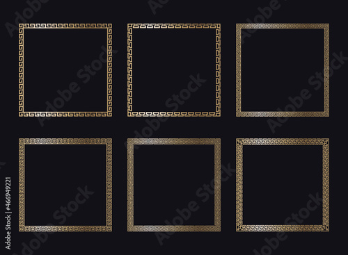 Greek gold frames on a black background, vector