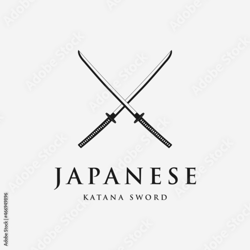 japanese katana sword logo vintage vector illustration concept template icon design.