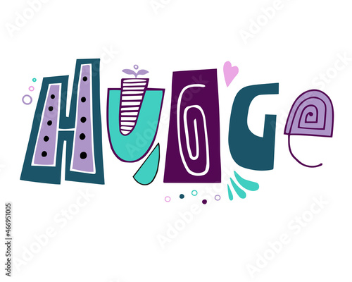 HYGGE lifestyle concept. Vector illustration. Pastel colored letters on white background. Unique handwritten lettering. 