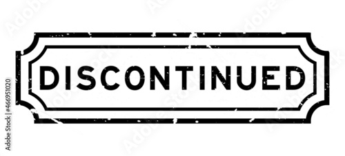 Grunge black discontinued word rubber seal stamp on white background