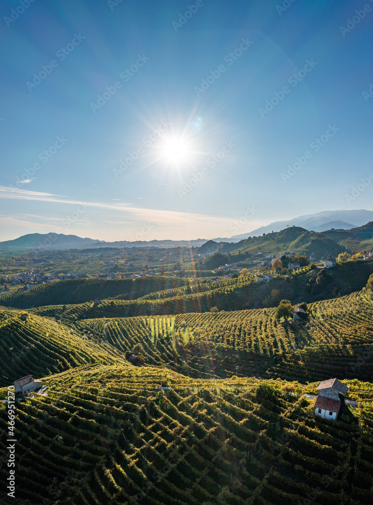 Valdobbiadene, hills and vineyards along the Prosecco road. Italy