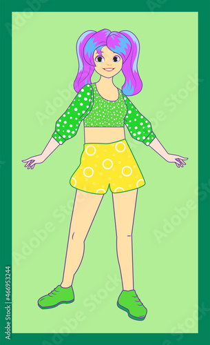 Hand drawn anime girl. Stylish girls in fashion clothes. Comic style cartoon girls character.