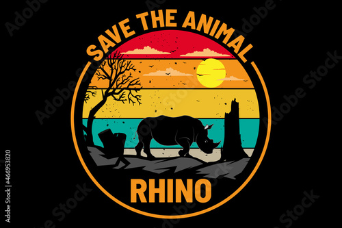 Save the animal rhino design vintage retro