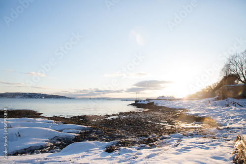 Canvas Print Beautiful view of frozen snowy areas in Oslo, Norway