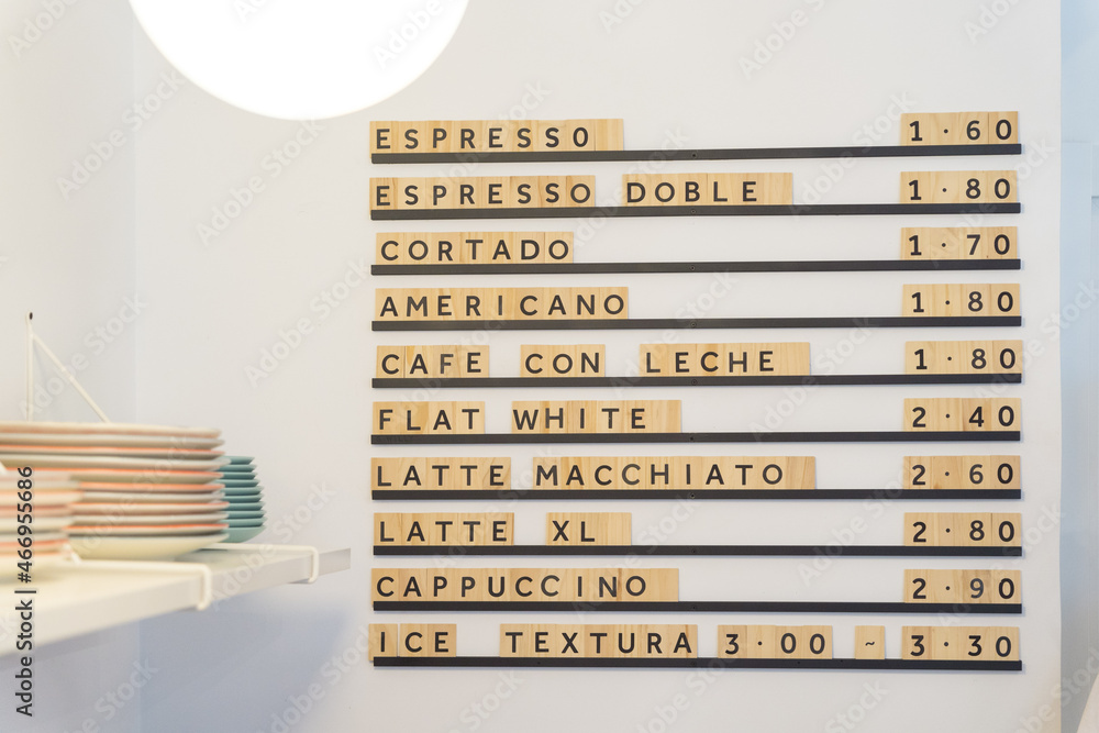 Price board in coffee house Stock Photo Adobe Stock