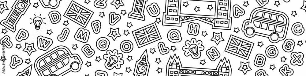 Engish Language Background Pattern Travel to England. English language Learning. Seamless vector pattern ...