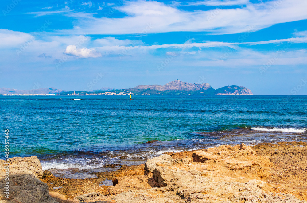 Beautiful coast and beach landscape panorama Can Picafort Mallorca Spain.