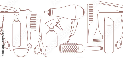 Barbershop seamless pattern with professional hairdressing tools. Haircutting background.