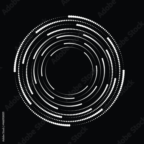 Rotating halftone dots in Spiral Form for comic books . Twirl background . Vector Illustration . Round Logo . Spiral Design element . Abstract Geometric vortex.