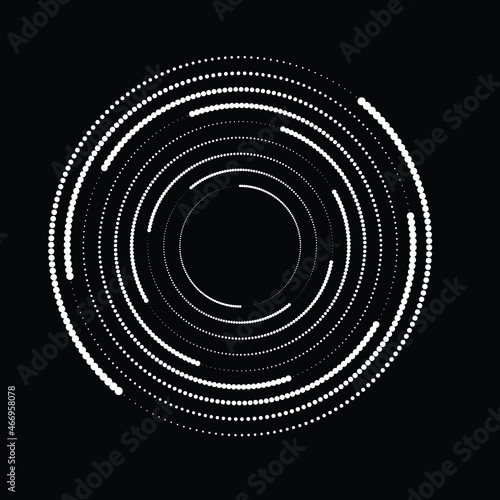 Rotating halftone dots in Spiral Form for comic books . Twirl background . Vector Illustration . Round Logo . Spiral Design element . Abstract Geometric vortex.