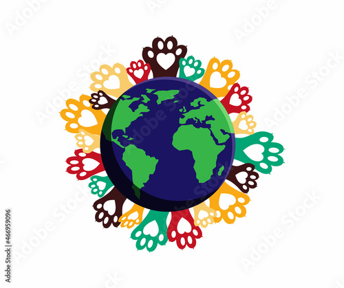 Colorful animal paws around the world - help animals worldwide
