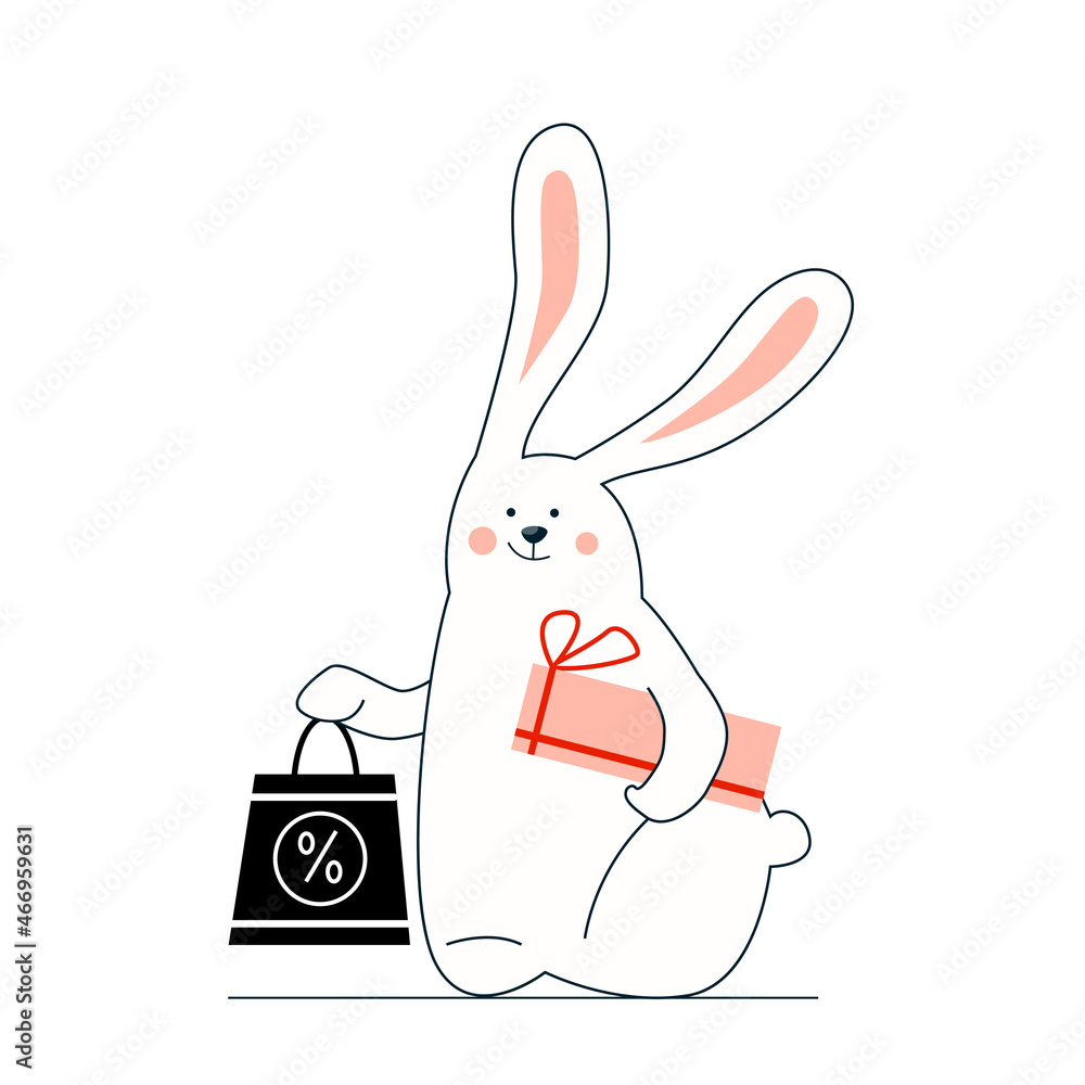 Vector cartoon funny customer with a shopping bag isolated on a white background. Vector cartoon funny customer with a shopping bag isolated on a white background.