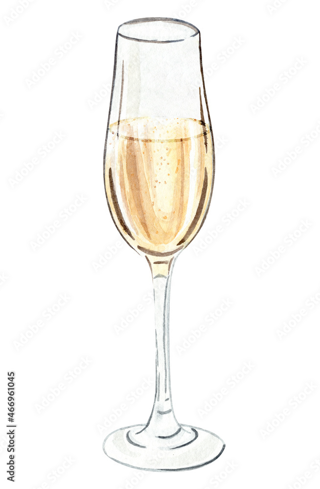 Watercolor champagne glass isolated on white